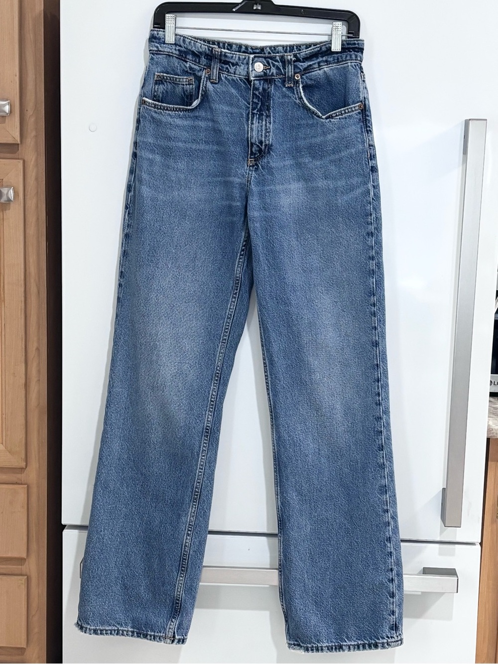 Zara Medium Wash Mid Rise Wide Leg Cotton Denim Jeans US 6